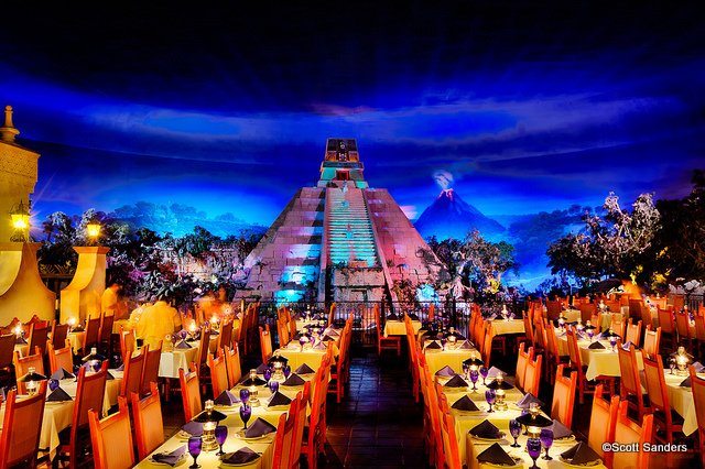 San Angel Inn restaurant in the Mexico Pavilion at Epcot features Mexican cuisine for lunch and dinner. Modeled after a 17th-century hacienda at the base of Mayan ruins, the restaurant serves an array of zesty specialties. San Angel Inn simmers with romance under perpetual twilight where Mayan ruins lend an ancient ambiance. Sit near the Gran Fiesta Tour Starring The Three Caballeros attraction and watch the boats drift by as part of this intimate dining experience.