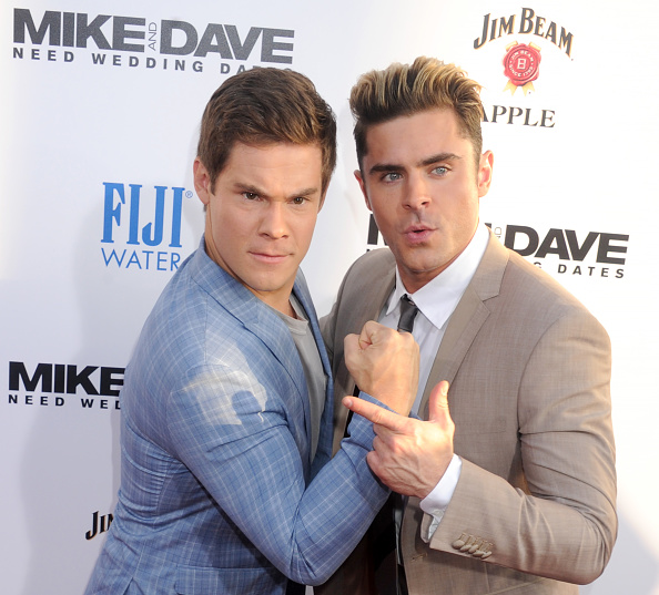 HOLLYWOOD, CA - JUNE 29: Actors Adam DeVine and Zac Efron arrive at the premiere of 20th Century Fox's "Mike And Dave Need Wedding Dates" at the Cinerama Dome at ArcLight Hollywood on June 29, 2016 in Hollywood, California. (Photo by Gregg DeGuire/Getty Images)