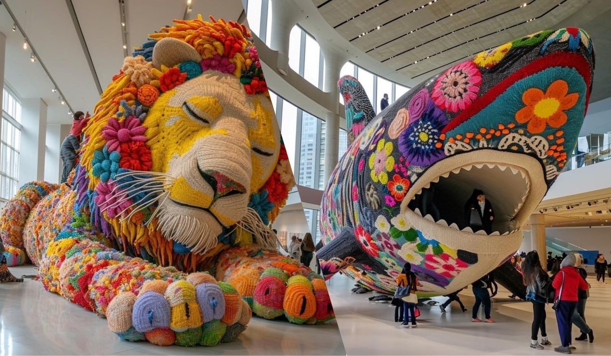 Enormes animales tejidos con flores despiertan fascinación en la gente